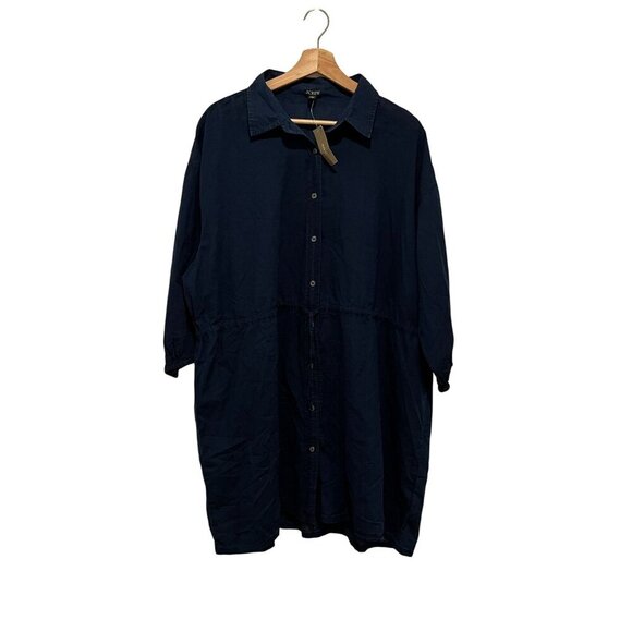 NWT J. Crew Navy Button-Down Tunic Lightweight Cotton Women's Shirt Dress Size L - Picture 1 of 10
